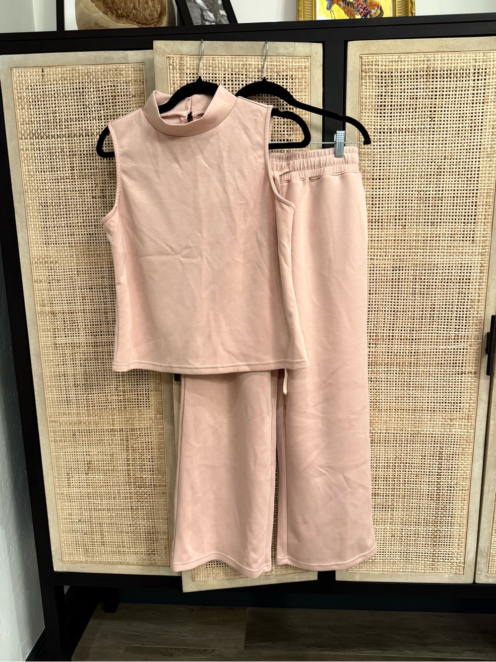 Sleeveless Mock Neck Wide-Leg Set in Blush Pink